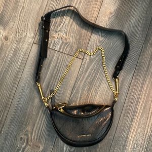**SOLD**Philomena Wrinkled-Effect Half-Moon Crossbody Bag - Black